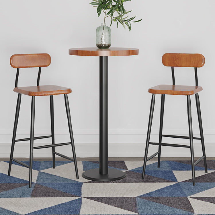 Industrial Style Black Iron Bar Table Wood Brown Top Bistro Table with Pedestal Clearhalo 'Bar Furniture' 'Bar Tables' 'bar_tables' 'furn' 'furn_bar_tables' 'Furniture' 'furniture_bar_tables' 'Kitchen & Dining Furniture' 4440398