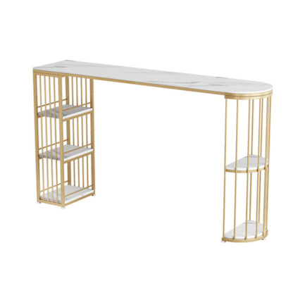 Industrial Iron Bar Table Faux Marble White Specialty Top 41.3"H Bistro Table Gold Without Chairs Clearhalo 'Bar Furniture' 'Bar Tables' 'bar_tables' 'furn' 'furn_bar_tables' 'Furniture' 'furniture_bar_tables' 'Kitchen & Dining Furniture' 4440405