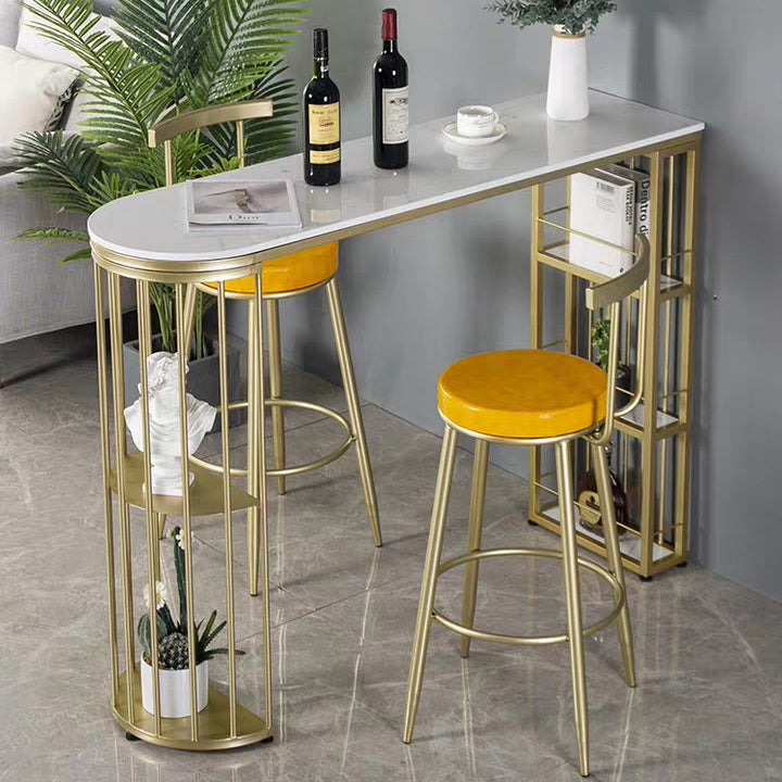 Industrial Iron Bar Table Faux Marble White Specialty Top 41.3"H Bistro Table 70.9"L x 15.7"W x 41.3"H Gold Without Chairs Clearhalo 'Bar Furniture' 'Bar Tables' 'bar_tables' 'furn' 'furn_bar_tables' 'Furniture' 'furniture_bar_tables' 'Kitchen & Dining Furniture' 4440407