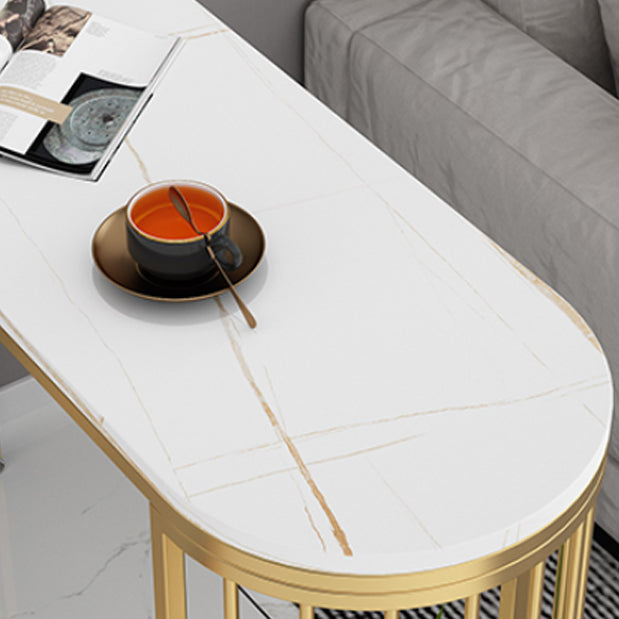 Glam White Stone Pub Bar Table Indoor Iron Double Pedestal Bar Dining Table with 2-Shelf Clearhalo 'Bar Furniture' 'Bar Tables' 'bar_tables' 'furn' 'furn_bar_tables' 'Furniture' 'furniture_bar_tables' 'Kitchen & Dining Furniture' 4440425