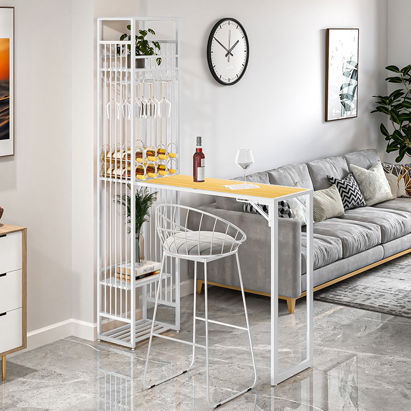 Glam Style Iron Bar Table 41.3"H Bistro Table with Wine Rack for Living Room 53"L x 13"W x 41"H Wood Without Chairs Clearhalo 'Bar Furniture' 'Bar Tables' 'bar_tables' 'furn' 'furn_bar_tables' 'Furniture' 'furniture_bar_tables' 'Kitchen & Dining Furniture' 4440464