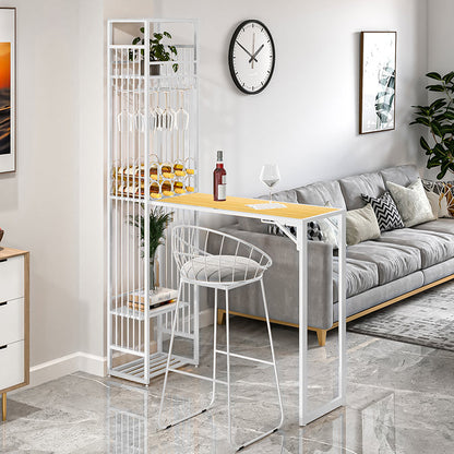 Glam Style Iron Bar Table 41.3"H Bistro Table with Wine Rack for Living Room 53"L x 13"W x 41"H Wood Without Chairs Clearhalo 'Bar Furniture' 'Bar Tables' 'bar_tables' 'furn' 'furn_bar_tables' 'Furniture' 'furniture_bar_tables' 'Kitchen & Dining Furniture' 4440464