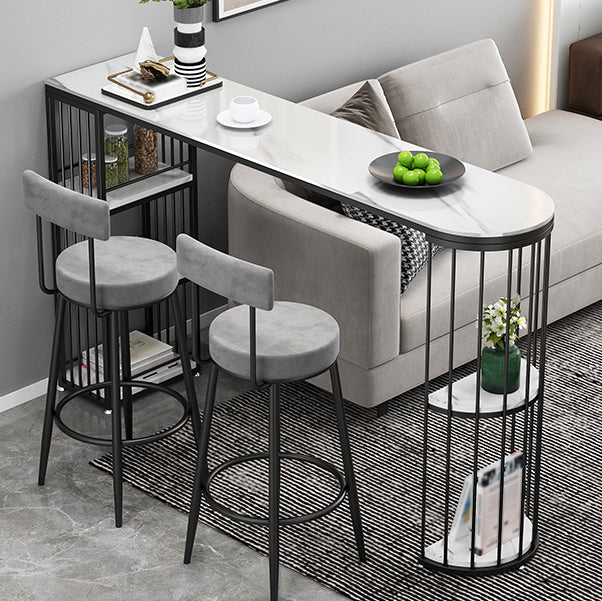 Industrial Style Iron Bar Table Faux Marble White Top 41.3"H Bistro Table 55.1"L x 15.7"W x 41.3"H Black Without Chairs Clearhalo 'Bar Furniture' 'Bar Tables' 'bar_tables' 'furn' 'furn_bar_tables' 'Furniture' 'furniture_bar_tables' 'Kitchen & Dining Furniture' 4440478