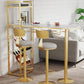 Glam Gold Iron Bar Table Faux Marble White Top 41.3"H Bistro Table with Wine Rack 47.2"L x 17.7"W x 41.3"H Without Chairs Clearhalo 'Bar Furniture' 'Bar Tables' 'bar_tables' 'furn' 'furn_bar_tables' 'Furniture' 'furniture_bar_tables' 'Kitchen & Dining Furniture' 4440490