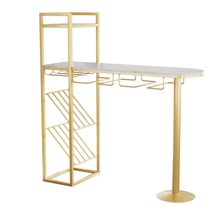 Glam Gold Iron Bar Table Faux Marble White Top 41.3"H Bistro Table with Wine Rack Clearhalo 'Bar Furniture' 'Bar Tables' 'bar_tables' 'furn' 'furn_bar_tables' 'Furniture' 'furniture_bar_tables' 'Kitchen & Dining Furniture' 4440493