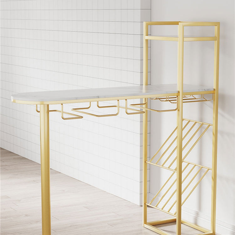 Glam Gold Iron Bar Table Faux Marble White Top 41.3"H Bistro Table with Wine Rack Clearhalo 'Bar Furniture' 'Bar Tables' 'bar_tables' 'furn' 'furn_bar_tables' 'Furniture' 'furniture_bar_tables' 'Kitchen & Dining Furniture' 4440495