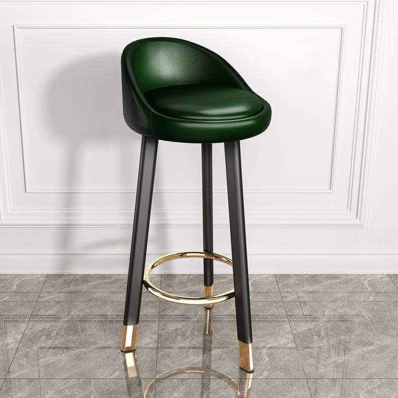 Modern Style Bar-stool with Low Back Round Leather Seat Barstools, 1 Piece Green Black Clearhalo 'Bar Furniture' 'Bar Stools' 'bar_stools' 'furn' 'furn_bar_stools' 'furniture_bar_stools' 'Kitchen & Dining Furniture' 'kitchen&dining_furn' 'kitchen' 'kitchen_furn' Furniture' 4440605