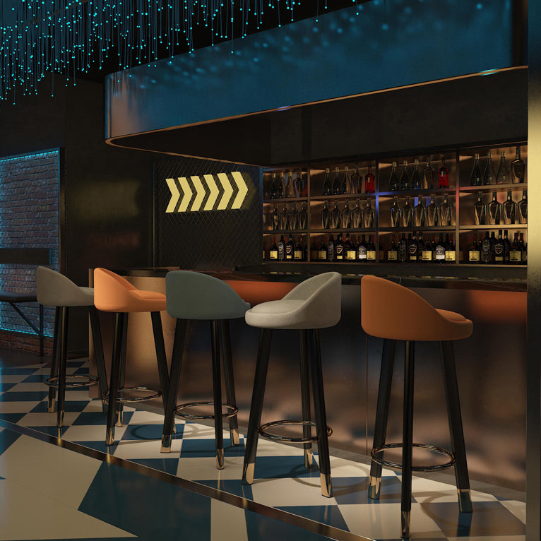 Modern Style Bar-stool with Low Back Round Leather Seat Barstools, 1 Piece Clearhalo 'Bar Furniture' 'Bar Stools' 'bar_stools' 'furn' 'furn_bar_stools' 'furniture_bar_stools' 'Kitchen & Dining Furniture' 'kitchen&dining_furn' 'kitchen' 'kitchen_furn' Furniture' 4440608