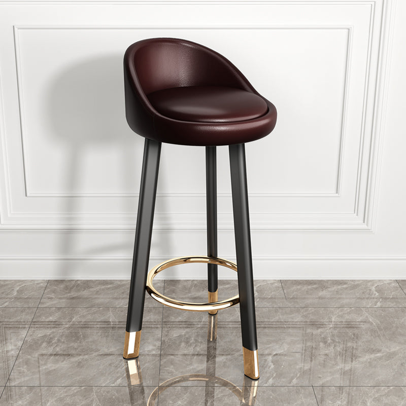 Modern Style Bar-stool with Low Back Round Leather Seat Barstools, 1 Piece Brown Black Clearhalo 'Bar Furniture' 'Bar Stools' 'bar_stools' 'furn' 'furn_bar_stools' 'furniture_bar_stools' 'Kitchen & Dining Furniture' 'kitchen&dining_furn' 'kitchen' 'kitchen_furn' Furniture' 4440611