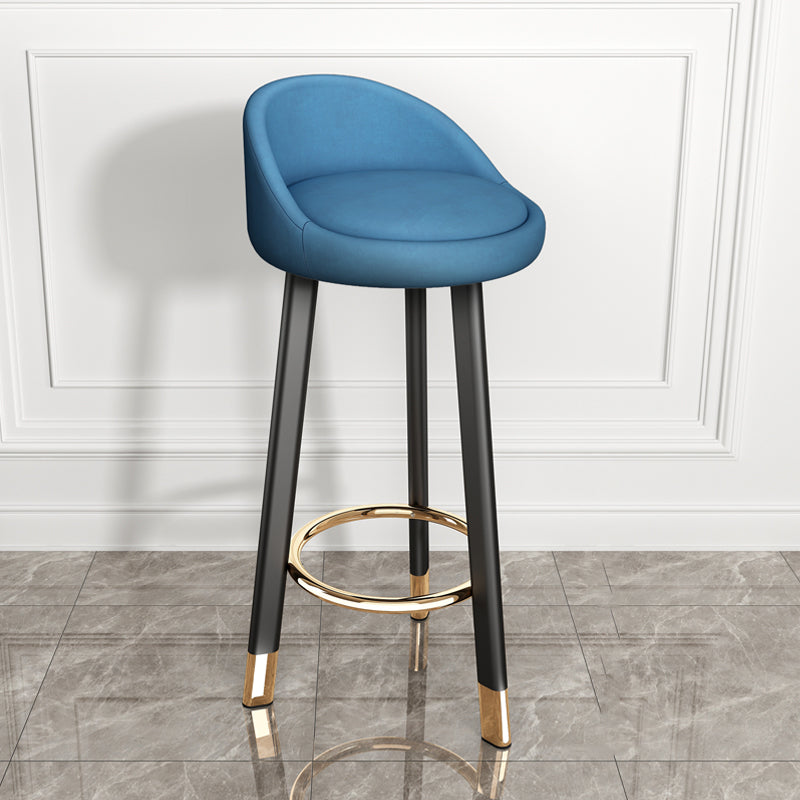 Modern Style Bar-stool with Low Back Round Leather Seat Barstools, 1 Piece Blue Black Clearhalo 'Bar Furniture' 'Bar Stools' 'bar_stools' 'furn' 'furn_bar_stools' 'furniture_bar_stools' 'Kitchen & Dining Furniture' 'kitchen&dining_furn' 'kitchen' 'kitchen_furn' Furniture' 4440618