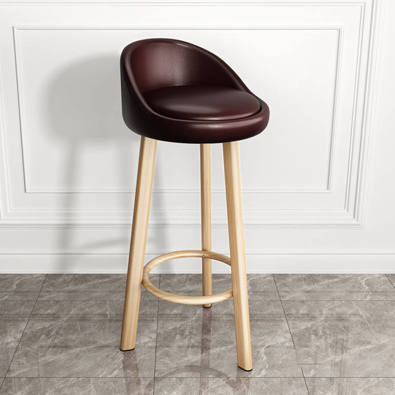 Modern Style Bar-stool with Low Back Round Leather Seat Barstools, 1 Piece Brown Natural Clearhalo 'Bar Furniture' 'Bar Stools' 'bar_stools' 'furn' 'furn_bar_stools' 'furniture_bar_stools' 'Kitchen & Dining Furniture' 'kitchen&dining_furn' 'kitchen' 'kitchen_furn' Furniture' 4440620