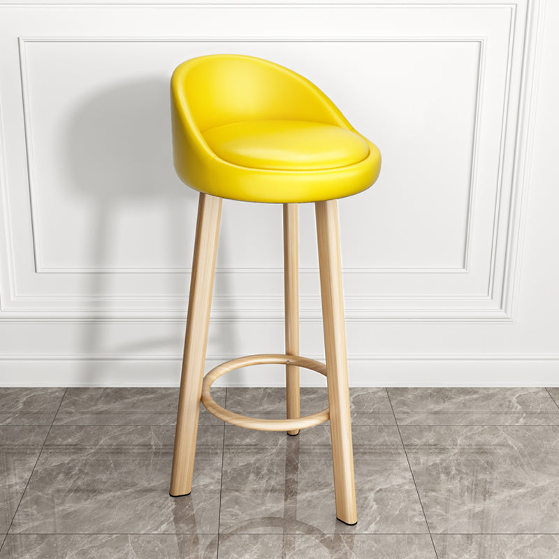 Modern Style Bar-stool with Low Back Round Leather Seat Barstools, 1 Piece Yellow Natural Clearhalo 'Bar Furniture' 'Bar Stools' 'bar_stools' 'furn' 'furn_bar_stools' 'furniture_bar_stools' 'Kitchen & Dining Furniture' 'kitchen&dining_furn' 'kitchen' 'kitchen_furn' Furniture' 4440624
