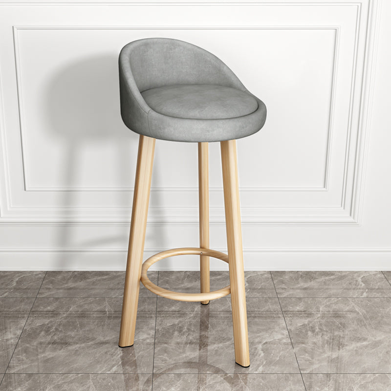 Modern Style Bar-stool with Low Back Round Leather Seat Barstools, 1 Piece Light Gray Natural Clearhalo 'Bar Furniture' 'Bar Stools' 'bar_stools' 'furn' 'furn_bar_stools' 'furniture_bar_stools' 'Kitchen & Dining Furniture' 'kitchen&dining_furn' 'kitchen' 'kitchen_furn' Furniture' 4440626