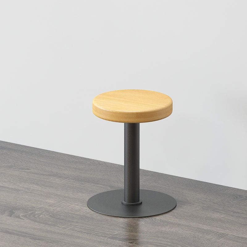 Modern Style Bar-stool Iron Leg Round Wooden Seat for Restaurant Bar 1 Piece Black Short Stool(20"H) Clearhalo 'Bar Furniture' 'Bar Stools' 'bar_stools' 'furn' 'furn_bar_stools' 'furniture_bar_stools' 'Kitchen & Dining Furniture' 'kitchen&dining_furn' 'kitchen' 'kitchen_furn' Furniture' 4440653