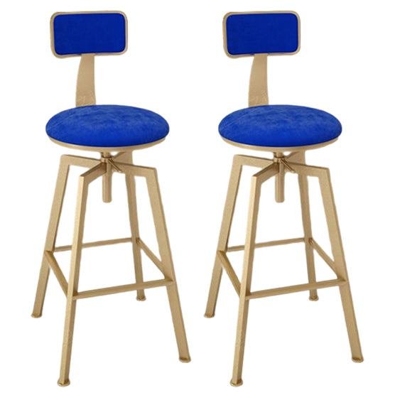 Glam Style Bar-stool with Adjustable Height Swivel Round Seat Barstool in Gold Blue 2 Piece Set Low Back Clearhalo 'Bar Furniture' 'Bar Stools' 'bar_stools' 'furn' 'furn_bar_stools' 'furniture_bar_stools' 'Kitchen & Dining Furniture' 'kitchen&dining_furn' 'kitchen' 'kitchen_furn' Furniture' 4440745