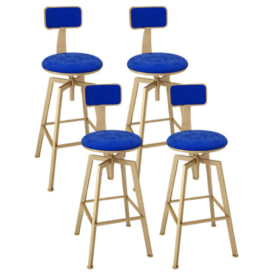 Glam Style Bar-stool with Adjustable Height Swivel Round Seat Barstool in Gold Blue 4 Piece Set Low Back Clearhalo 'Bar Furniture' 'Bar Stools' 'bar_stools' 'furn' 'furn_bar_stools' 'furniture_bar_stools' 'Kitchen & Dining Furniture' 'kitchen&dining_furn' 'kitchen' 'kitchen_furn' Furniture' 4440747