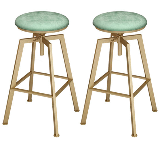 Glam Style Bar-stool with Adjustable Height Swivel Round Seat Barstool in Gold Green 2 Piece Set Backless Clearhalo 'Bar Furniture' 'Bar Stools' 'bar_stools' 'furn' 'furn_bar_stools' 'furniture_bar_stools' 'Kitchen & Dining Furniture' 'kitchen&dining_furn' 'kitchen' 'kitchen_furn' Furniture' 4440755