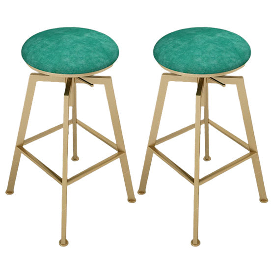 Glam Style Bar-stool with Adjustable Height Swivel Round Seat Barstool in Gold Blackish Green 2 Piece Set Backless Clearhalo 'Bar Furniture' 'Bar Stools' 'bar_stools' 'furn' 'furn_bar_stools' 'furniture_bar_stools' 'Kitchen & Dining Furniture' 'kitchen&dining_furn' 'kitchen' 'kitchen_furn' Furniture' 4440764