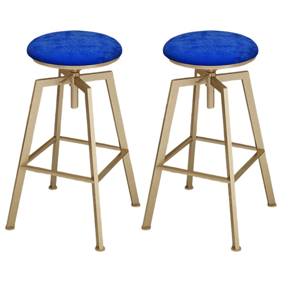 Glam Style Bar-stool with Adjustable Height Swivel Round Seat Barstool in Gold Blue 2 Piece Set Backless Clearhalo 'Bar Furniture' 'Bar Stools' 'bar_stools' 'furn' 'furn_bar_stools' 'furniture_bar_stools' 'Kitchen & Dining Furniture' 'kitchen&dining_furn' 'kitchen' 'kitchen_furn' Furniture' 4440770