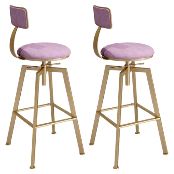 Glam Style Bar-stool with Adjustable Height Swivel Round Seat Barstool in Gold Pink 2 Piece Set Low Back Clearhalo 'Bar Furniture' 'Bar Stools' 'bar_stools' 'furn' 'furn_bar_stools' 'furniture_bar_stools' 'Kitchen & Dining Furniture' 'kitchen&dining_furn' 'kitchen' 'kitchen_furn' Furniture' 4440773