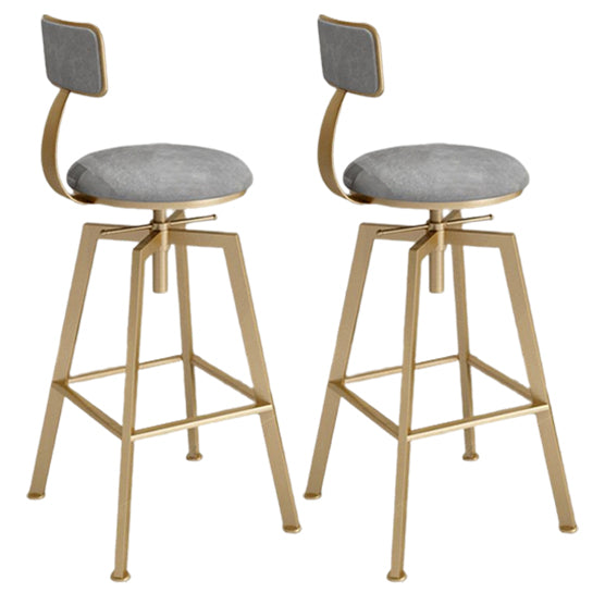 Glam Style Bar-stool with Adjustable Height Swivel Round Seat Barstool in Gold Grey 2 Piece Set Low Back Clearhalo 'Bar Furniture' 'Bar Stools' 'bar_stools' 'furn' 'furn_bar_stools' 'furniture_bar_stools' 'Kitchen & Dining Furniture' 'kitchen&dining_furn' 'kitchen' 'kitchen_furn' Furniture' 4440779