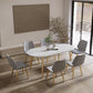 Traditional Luxury Stone Furniture Oval 4 Legs Dining Site Table for Home Gold 55.1"L x 31.5"W x 29.5"H Without Chairs Clearhalo ' dining_table' 'Dining Tables & Seating' 'Dining Tables' 'furn' 'furn_dining_table' 'Furniture' 'furniture_dining_table' 'Kitchen & Dining Furniture' 'kitchen&dining_furn' 'kitchen' 'kitchen_dining_table' 4450689