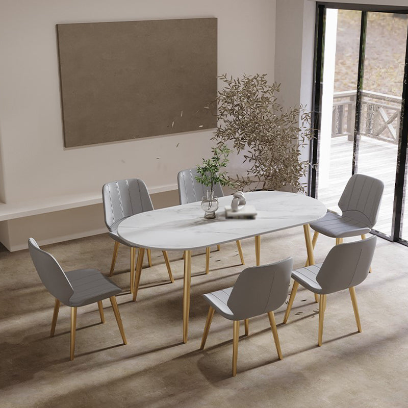 Traditional Luxury Stone Furniture Oval 4 Legs Dining Site Table for Home Gold 55.1"L x 31.5"W x 29.5"H Without Chairs Clearhalo ' dining_table' 'Dining Tables & Seating' 'Dining Tables' 'furn' 'furn_dining_table' 'Furniture' 'furniture_dining_table' 'Kitchen & Dining Furniture' 'kitchen&dining_furn' 'kitchen' 'kitchen_dining_table' 4450689