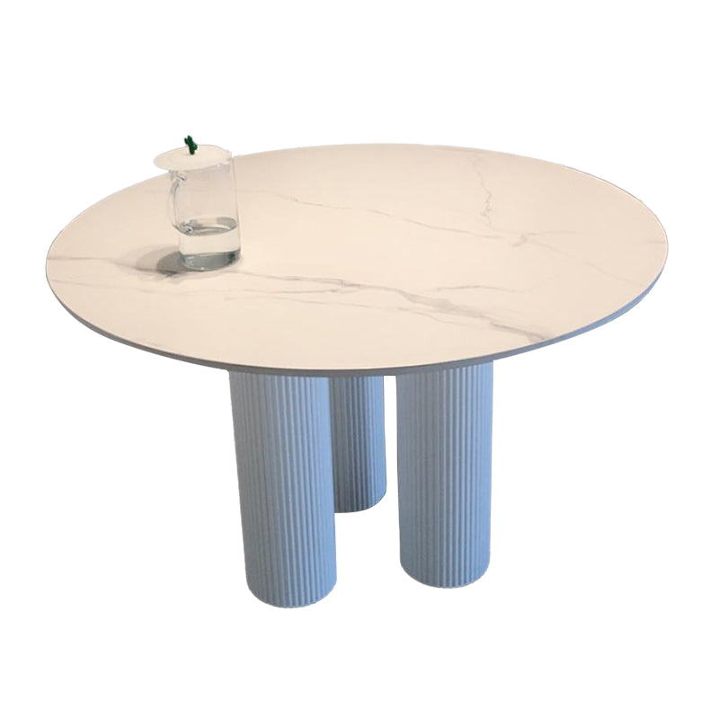 Round Dining Table Modern Dining Table with Three Pedestal Base for Dining Room Slate White Clearhalo ' dining_table' 'Dining Tables & Seating' 'Dining Tables' 'furn' 'furn_dining_table' 'Furniture' 'furniture_dining_table' 'Kitchen & Dining Furniture' 'kitchen&dining_furn' 'kitchen' 'kitchen_dining_table' 4450731