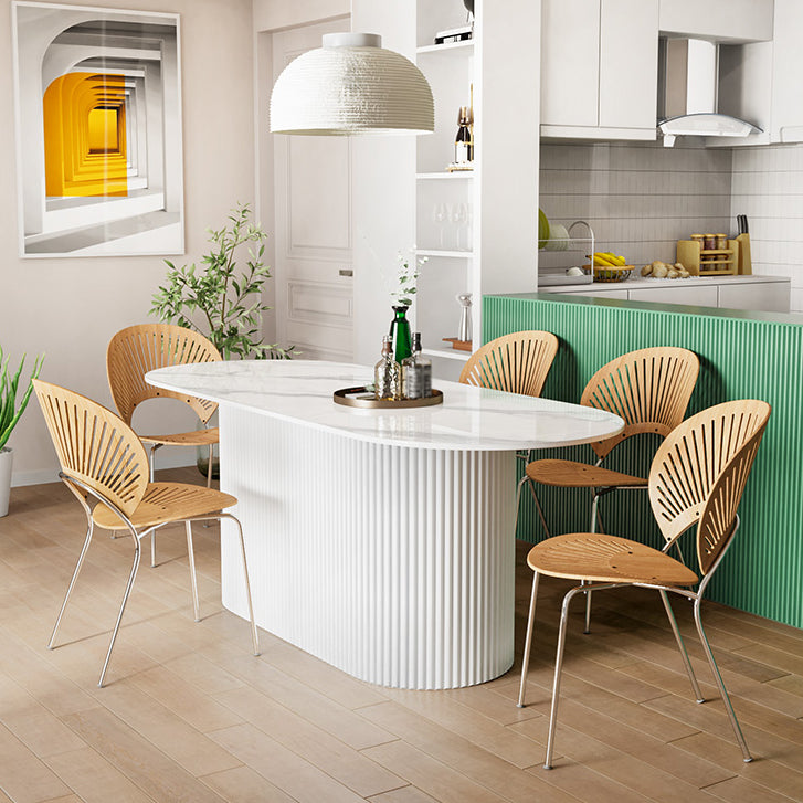 Oval Pedestal Base Furniture Contemporary Style Dining Room Collection Stone White Clearhalo ' dining_table' 'Dining Tables & Seating' 'Dining Tables' 'furn' 'furn_dining_table' 'Furniture' 'furniture_dining_table' 'Kitchen & Dining Furniture' 'kitchen&dining_furn' 'kitchen' 'kitchen_dining_table' 4450765