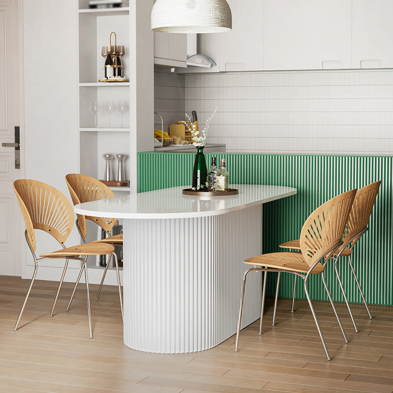 Oval Pedestal Base Furniture Contemporary Style Dining Room Collection Wood White 55.1"L x 27.6"W x 29.5"H Clearhalo ' dining_table' 'Dining Tables & Seating' 'Dining Tables' 'furn' 'furn_dining_table' 'Furniture' 'furniture_dining_table' 'Kitchen & Dining Furniture' 'kitchen&dining_furn' 'kitchen' 'kitchen_dining_table' 4450768