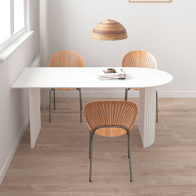 Free Form White Tone Dining Table Contemporary Dinette Table with Double Pedestal Base Wood 55.1"L x 27.6"W x 29.5"H Without Chairs Clearhalo ' dining_table' 'Dining Tables & Seating' 'Dining Tables' 'furn' 'furn_dining_table' 'Furniture' 'furniture_dining_table' 'Kitchen & Dining Furniture' 'kitchen&dining_furn' 'kitchen' 'kitchen_dining_table' 4450802