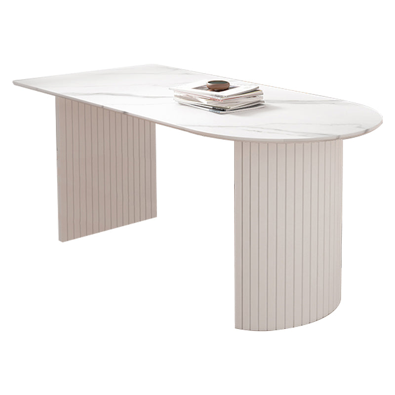 Free Form White Tone Dining Table Contemporary Dinette Table with Double Pedestal Base Stone Without Chairs Clearhalo ' dining_table' 'Dining Tables & Seating' 'Dining Tables' 'furn' 'furn_dining_table' 'Furniture' 'furniture_dining_table' 'Kitchen & Dining Furniture' 'kitchen&dining_furn' 'kitchen' 'kitchen_dining_table' 4450808