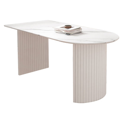 Free Form White Tone Dining Table Contemporary Dinette Table with Double Pedestal Base Stone Without Chairs Clearhalo ' dining_table' 'Dining Tables & Seating' 'Dining Tables' 'furn' 'furn_dining_table' 'Furniture' 'furniture_dining_table' 'Kitchen & Dining Furniture' 'kitchen&dining_furn' 'kitchen' 'kitchen_dining_table' 4450808