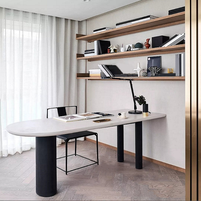Free Form Modern Dining Table White Tone Fixed Table with 3 Legs for Dining Room Faux Marble 51.2"L x 23.6"W x 29.5"H Without Chairs Clearhalo ' dining_table' 'Dining Tables & Seating' 'Dining Tables' 'furn' 'furn_dining_table' 'Furniture' 'furniture_dining_table' 'Kitchen & Dining Furniture' 'kitchen&dining_furn' 'kitchen' 'kitchen_dining_table' 4450816