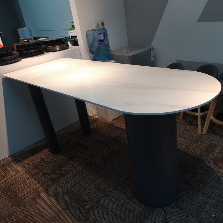 Free Form Modern Dining Table White Tone Fixed Table with 3 Legs for Dining Room Faux Marble Without Chairs Clearhalo ' dining_table' 'Dining Tables & Seating' 'Dining Tables' 'furn' 'furn_dining_table' 'Furniture' 'furniture_dining_table' 'Kitchen & Dining Furniture' 'kitchen&dining_furn' 'kitchen' 'kitchen_dining_table' 4450817