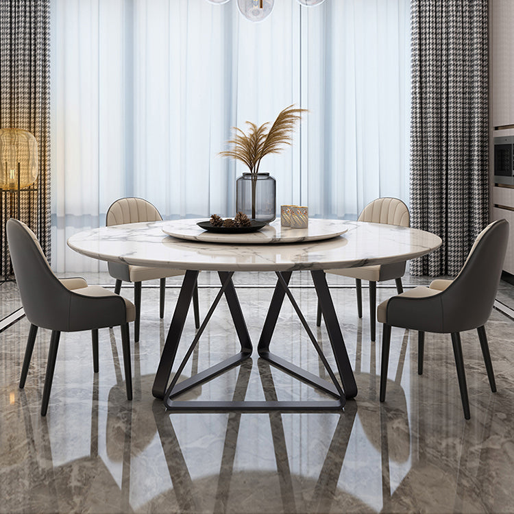 Marble Dining Table Traditional Luxury Round Dining Site Table with Turntable White Black 53.1"L x 53.1"W x 29.5"H Clearhalo ' dining_table' 'Dining Tables & Seating' 'Dining Tables' 'furn' 'furn_dining_table' 'Furniture' 'furniture_dining_table' 'Kitchen & Dining Furniture' 'kitchen&dining_furn' 'kitchen' 'kitchen_dining_table' 4450834