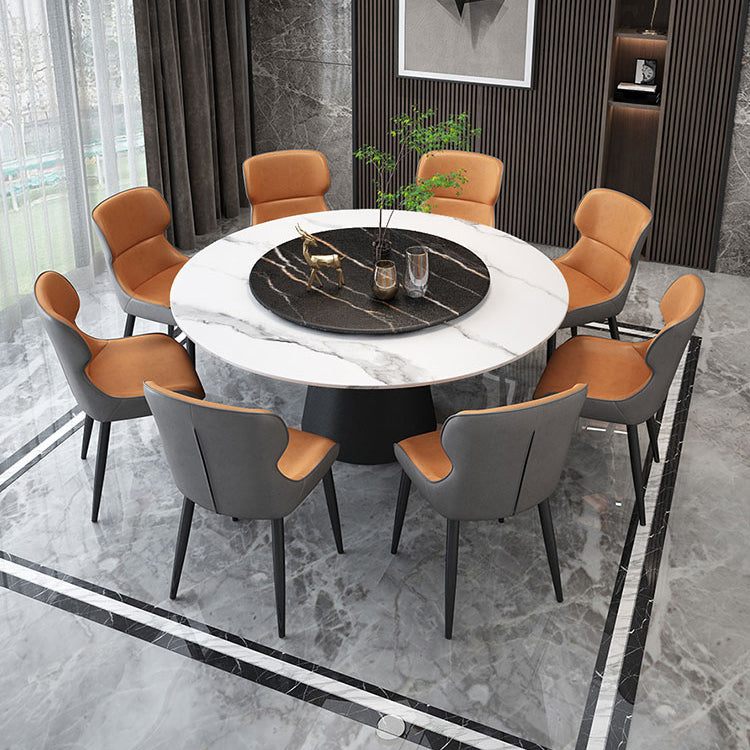 Modern Style Round Furniture Stone Dining Site Table with Pedestal Base White 53.1"L x 53.1"W x 29.5"H Lazy Susan Clearhalo ' dining_table' 'Dining Tables & Seating' 'Dining Tables' 'furn' 'furn_dining_table' 'Furniture' 'furniture_dining_table' 'Kitchen & Dining Furniture' 'kitchen&dining_furn' 'kitchen' 'kitchen_dining_table' 4450864
