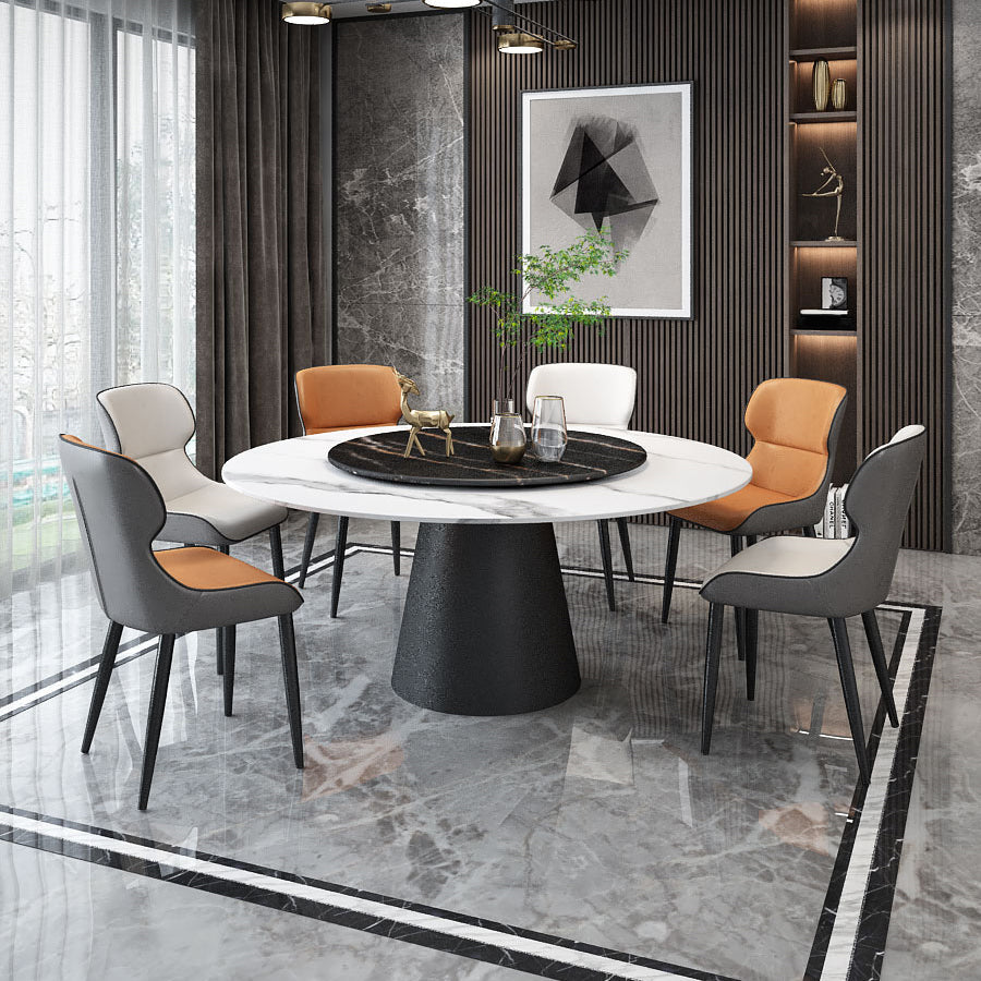 Modern Style Round Furniture Stone Dining Site Table with Pedestal Base White 51.2"L x 51.2"W x 29.5"H Lazy Susan Clearhalo ' dining_table' 'Dining Tables & Seating' 'Dining Tables' 'furn' 'furn_dining_table' 'Furniture' 'furniture_dining_table' 'Kitchen & Dining Furniture' 'kitchen&dining_furn' 'kitchen' 'kitchen_dining_table' 4450865
