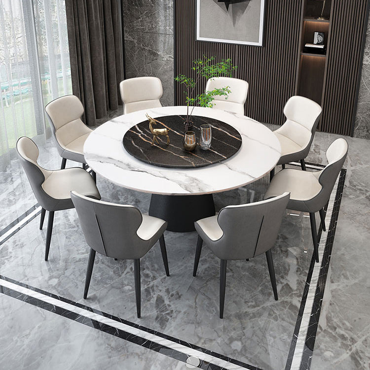 Modern Style Round Furniture Stone Dining Site Table with Pedestal Base White 47.2"L x 47.2"W x 29.5"H Lazy Susan Clearhalo ' dining_table' 'Dining Tables & Seating' 'Dining Tables' 'furn' 'furn_dining_table' 'Furniture' 'furniture_dining_table' 'Kitchen & Dining Furniture' 'kitchen&dining_furn' 'kitchen' 'kitchen_dining_table' 4450866