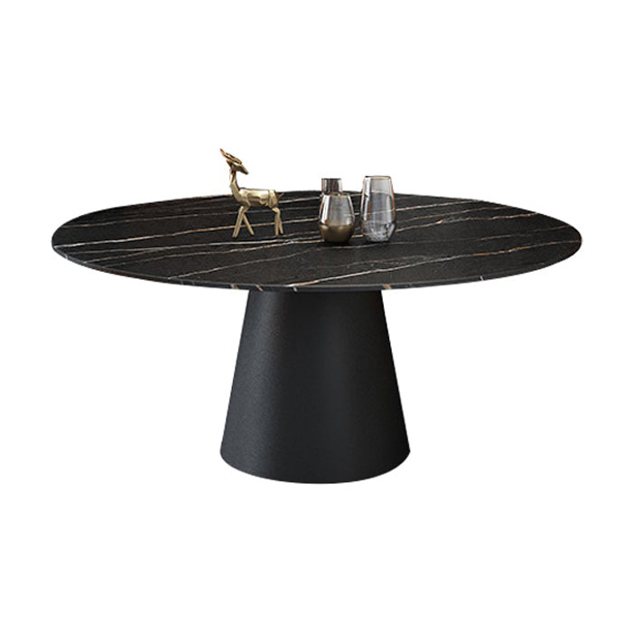 Modern Style Round Furniture Stone Dining Site Table with Pedestal Base Black Fixed Table Clearhalo ' dining_table' 'Dining Tables & Seating' 'Dining Tables' 'furn' 'furn_dining_table' 'Furniture' 'furniture_dining_table' 'Kitchen & Dining Furniture' 'kitchen&dining_furn' 'kitchen' 'kitchen_dining_table' 4450867