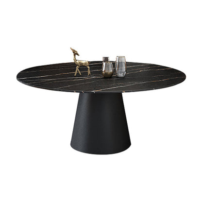 Modern Style Round Furniture Stone Dining Site Table with Pedestal Base Black Fixed Table Clearhalo ' dining_table' 'Dining Tables & Seating' 'Dining Tables' 'furn' 'furn_dining_table' 'Furniture' 'furniture_dining_table' 'Kitchen & Dining Furniture' 'kitchen&dining_furn' 'kitchen' 'kitchen_dining_table' 4450867