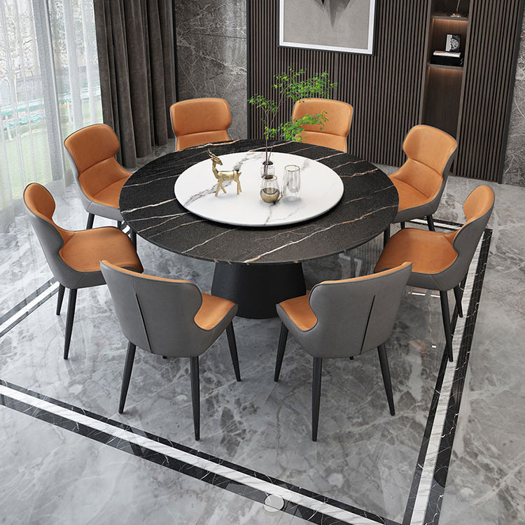 Modern Style Round Furniture Stone Dining Site Table with Pedestal Base Black Lazy Susan Clearhalo ' dining_table' 'Dining Tables & Seating' 'Dining Tables' 'furn' 'furn_dining_table' 'Furniture' 'furniture_dining_table' 'Kitchen & Dining Furniture' 'kitchen&dining_furn' 'kitchen' 'kitchen_dining_table' 4450868