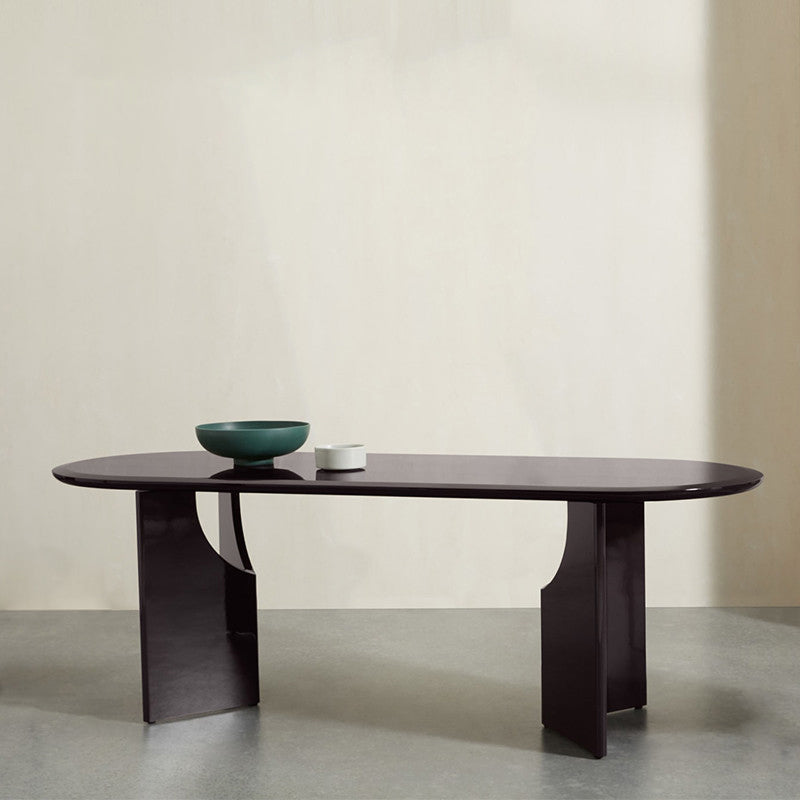 Modern Indoor Wood Table for Restaurant Oval Dining Table with Double Pedestal Base Black 63"L x 31.5"W x 29.5"H Without Chairs Clearhalo ' dining_table' 'Dining Tables & Seating' 'Dining Tables' 'furn' 'furn_dining_table' 'Furniture' 'furniture_dining_table' 'Kitchen & Dining Furniture' 'kitchen&dining_furn' 'kitchen' 'kitchen_dining_table' 4450896