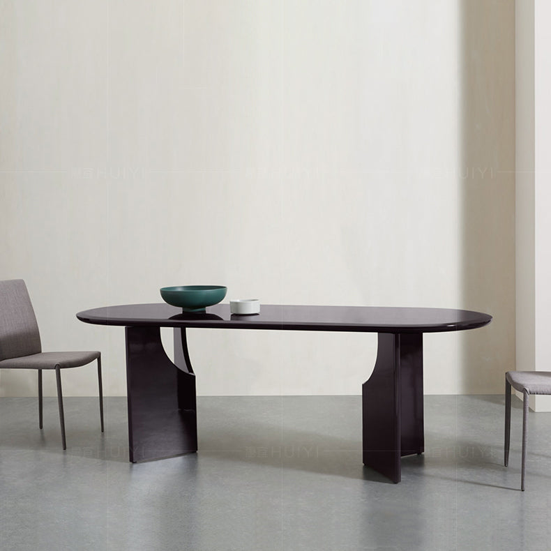 Modern Indoor Wood Table for Restaurant Oval Dining Table with Double Pedestal Base Black 55.1"L x 27.6"W x 29.5"H Without Chairs Clearhalo ' dining_table' 'Dining Tables & Seating' 'Dining Tables' 'furn' 'furn_dining_table' 'Furniture' 'furniture_dining_table' 'Kitchen & Dining Furniture' 'kitchen&dining_furn' 'kitchen' 'kitchen_dining_table' 4450898