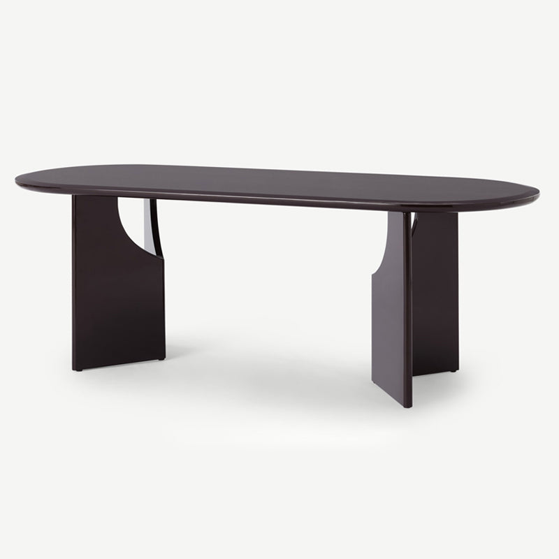 Modern Indoor Wood Table for Restaurant Oval Dining Table with Double Pedestal Base Black Without Chairs Clearhalo ' dining_table' 'Dining Tables & Seating' 'Dining Tables' 'furn' 'furn_dining_table' 'Furniture' 'furniture_dining_table' 'Kitchen & Dining Furniture' 'kitchen&dining_furn' 'kitchen' 'kitchen_dining_table' 4450900