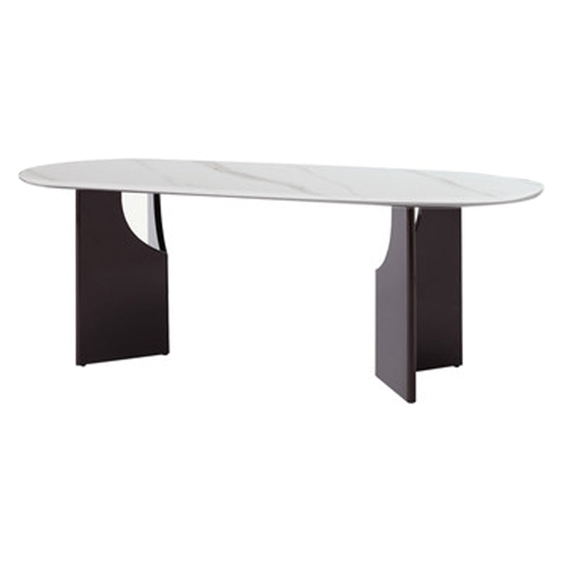 Modern Indoor Wood Table for Restaurant Oval Dining Table with Double Pedestal Base White Without Chairs Clearhalo ' dining_table' 'Dining Tables & Seating' 'Dining Tables' 'furn' 'furn_dining_table' 'Furniture' 'furniture_dining_table' 'Kitchen & Dining Furniture' 'kitchen&dining_furn' 'kitchen' 'kitchen_dining_table' 4450904