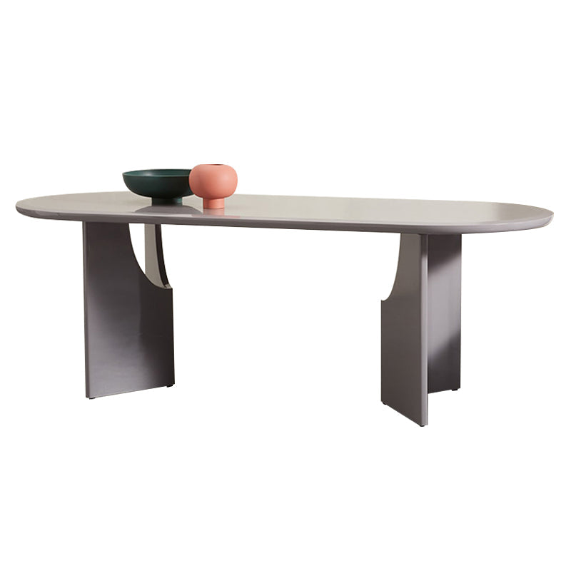 Modern Indoor Wood Table for Restaurant Oval Dining Table with Double Pedestal Base Gray Without Chairs Clearhalo ' dining_table' 'Dining Tables & Seating' 'Dining Tables' 'furn' 'furn_dining_table' 'Furniture' 'furniture_dining_table' 'Kitchen & Dining Furniture' 'kitchen&dining_furn' 'kitchen' 'kitchen_dining_table' 4450905