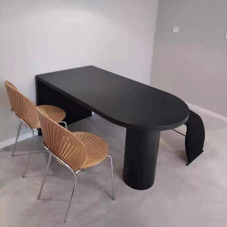Solid Wood Free Form Dining Table Contemporary Pine Wood Top Table for Dining Room Black 55.1"L x 27.6"W x 29.5"H Without Chairs Clearhalo ' dining_table' 'Dining Tables & Seating' 'Dining Tables' 'furn' 'furn_dining_table' 'Furniture' 'furniture_dining_table' 'Kitchen & Dining Furniture' 'kitchen&dining_furn' 'kitchen' 'kitchen_dining_table' 4450913
