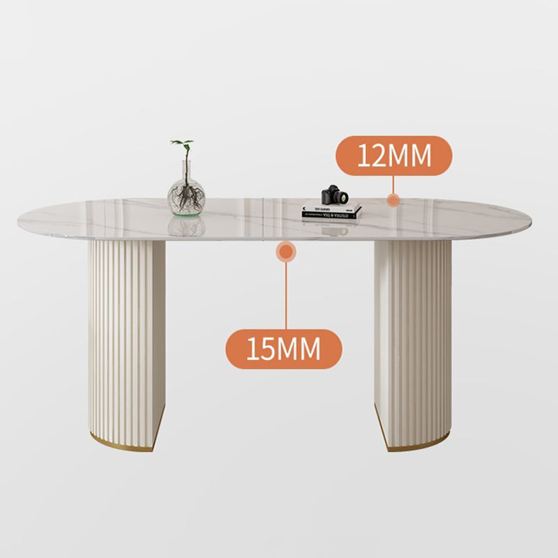 Glam White Sintered Stone Dining Table Kitchen Standard Table with Double Pedestal Base Clearhalo ' dining_table' 'Dining Tables & Seating' 'Dining Tables' 'furn' 'furn_dining_table' 'Furniture' 'furniture_dining_table' 'Kitchen & Dining Furniture' 'kitchen&dining_furn' 'kitchen' 'kitchen_dining_table' 4450936