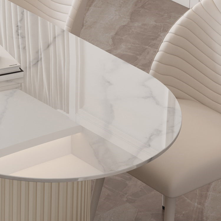 Glam White Sintered Stone Dining Table Kitchen Standard Table with Double Pedestal Base Clearhalo ' dining_table' 'Dining Tables & Seating' 'Dining Tables' 'furn' 'furn_dining_table' 'Furniture' 'furniture_dining_table' 'Kitchen & Dining Furniture' 'kitchen&dining_furn' 'kitchen' 'kitchen_dining_table' 4450937